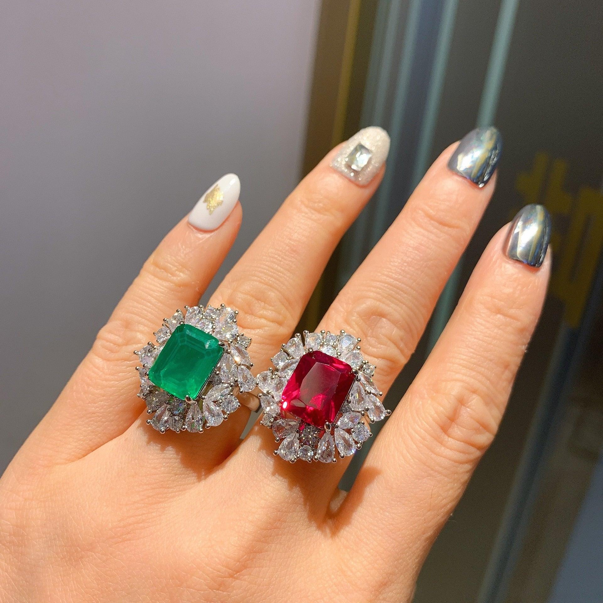 NEW ARRIVAL Luxury Lab Emerald and Ruby Stone Rectangle Cut