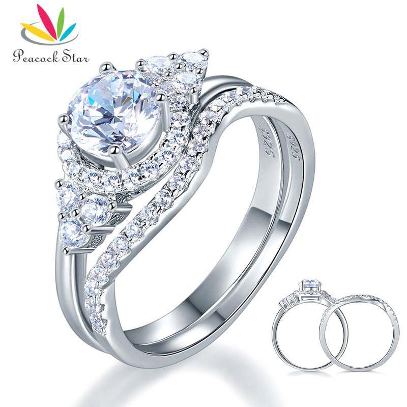 2PCS Flash Diamond Engagement Rings Simulated Diamond Engagement Rings Set  Engagement Ring for Women 18K White Gold Sterling Silver Cubic Zirconia