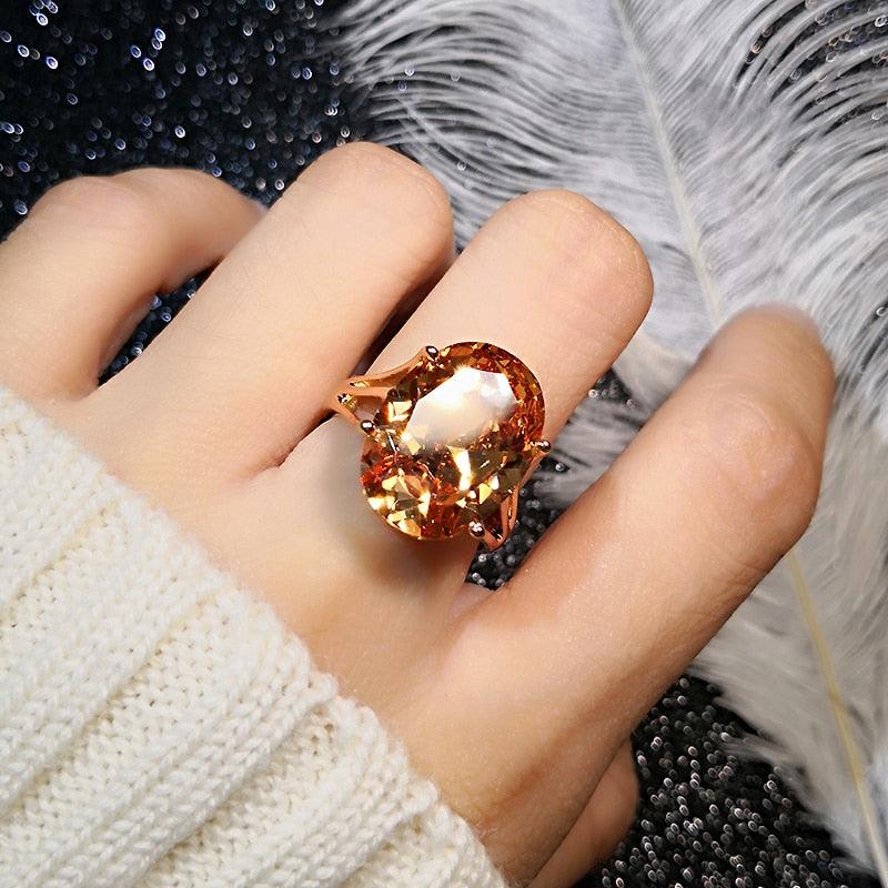 Women's Fashion Gorgeous Gold Color Zircon Ring Elegant Female