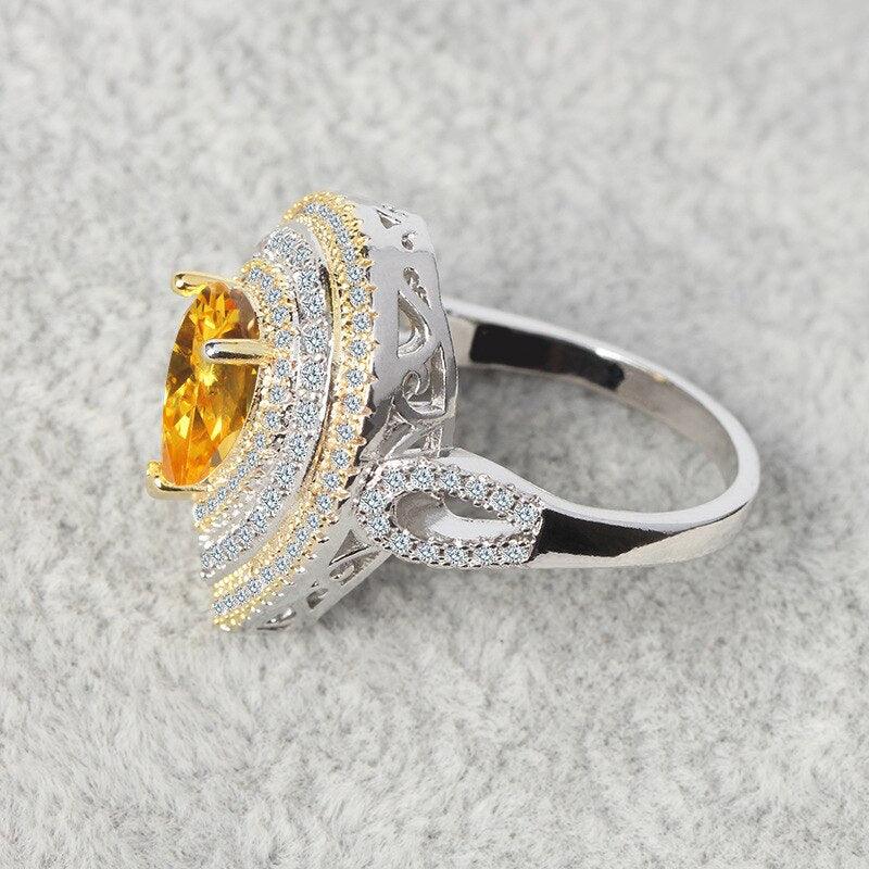 NEW Luxury Yellow Pear Cut silver color Designer AAA+ Quality CZ Diamonds  Fashion Rings