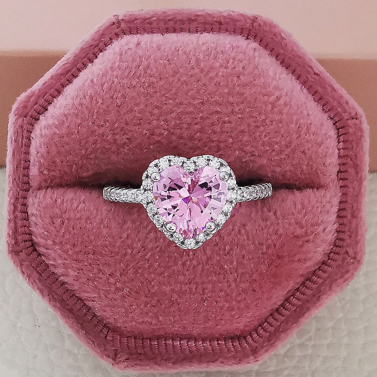 Pink Heart Shape Cz Ring, Pink Heart Shaped Rings