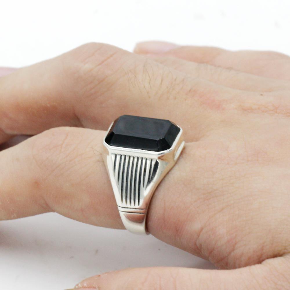 New Arrival Silver Natural Black Onyx Stone Ring – Rings Universe