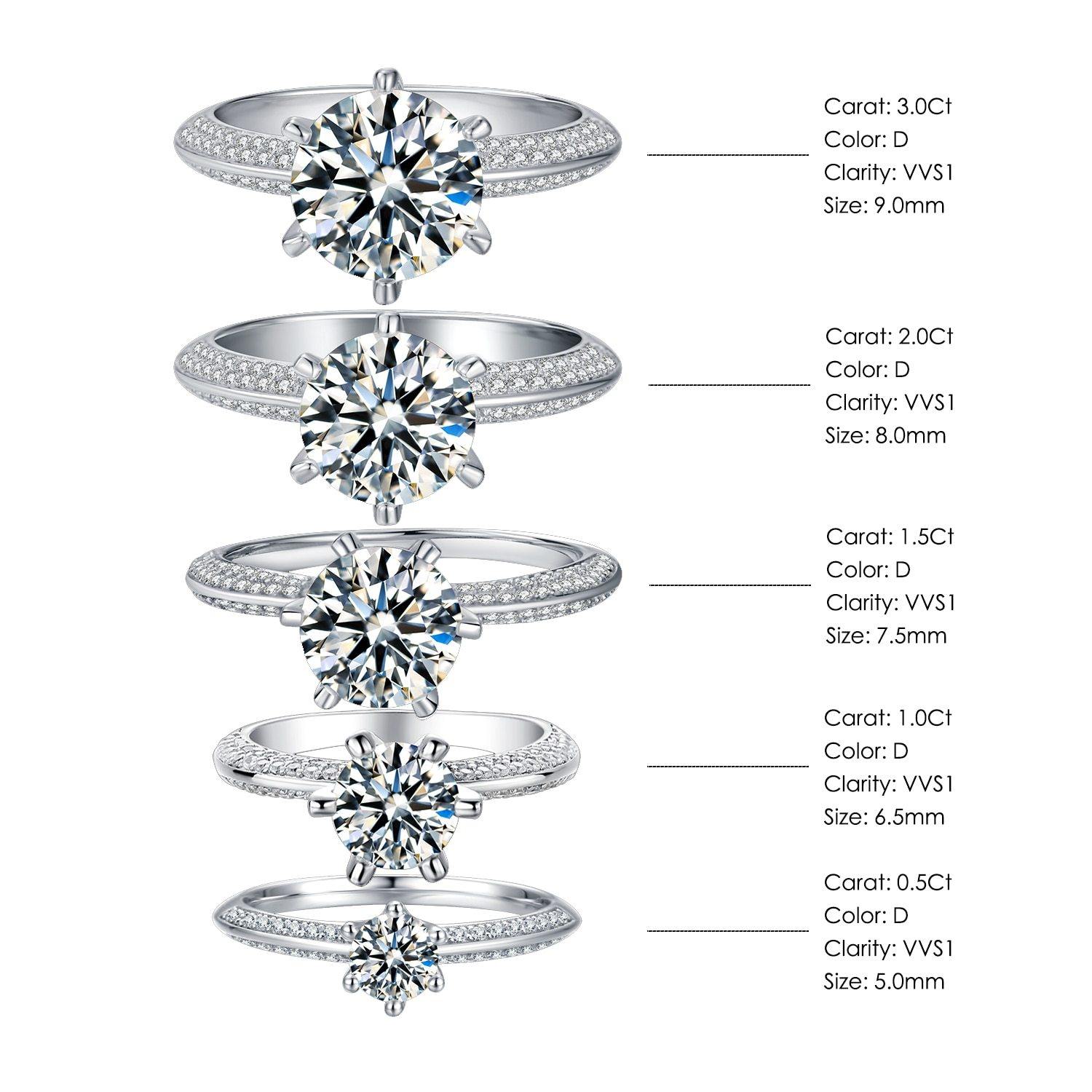 Moissanite Diamond Engagement Rings. 2.0 to 5.0 Carat. D VVS1., 11 / 2.0ct. 8mm