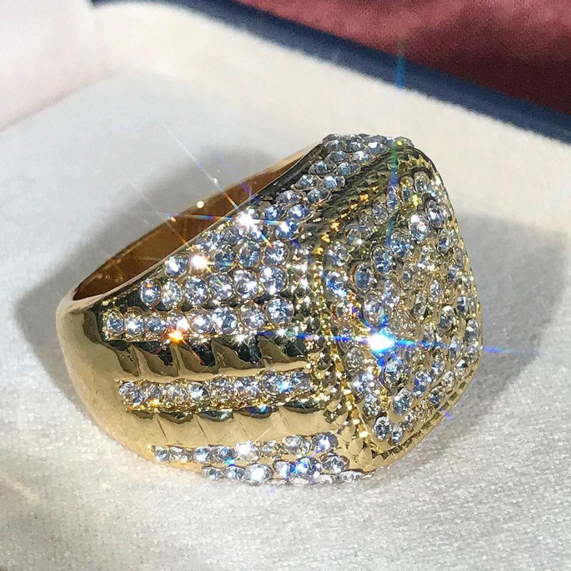 Gold Color Full Bling Iced Out Micro Paved CZ Ring 12 / White / Light Yellow Gold Color