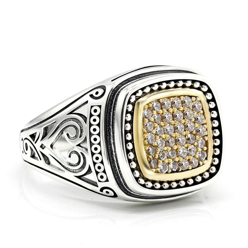 Silver Cubic Geometric Square Hollow Carved Vintage Ring – Rings
