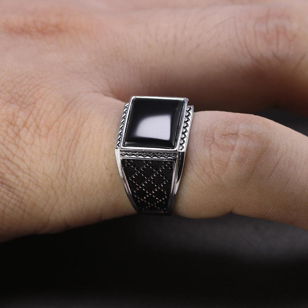 Solid Silver Black Onyx Natural Stone Vintage Ring – Rings Universe